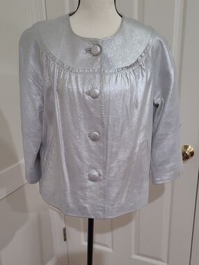 Margaret Godfrey Silver Women's Button-Front Leather Jacket - Size 8